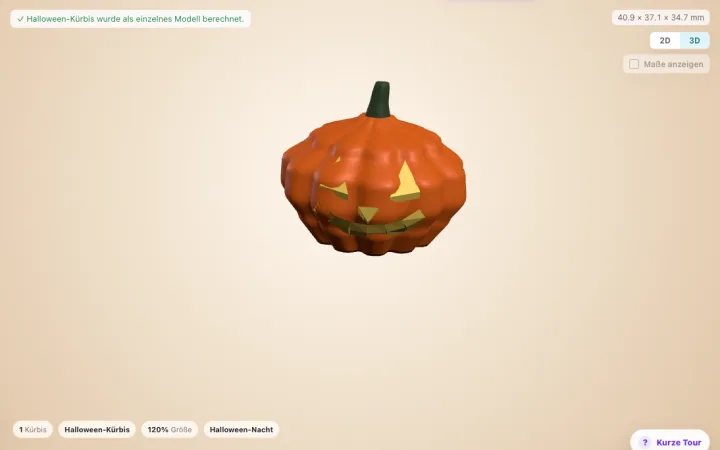 3D-Vorschau eines orangefarbenen Halloween-Kürbisses aus dem Generator