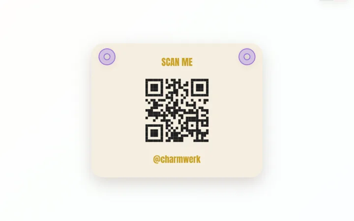 Generator-Vorschau eines QR-Code-Schilds mit Beschriftung und Standfuß